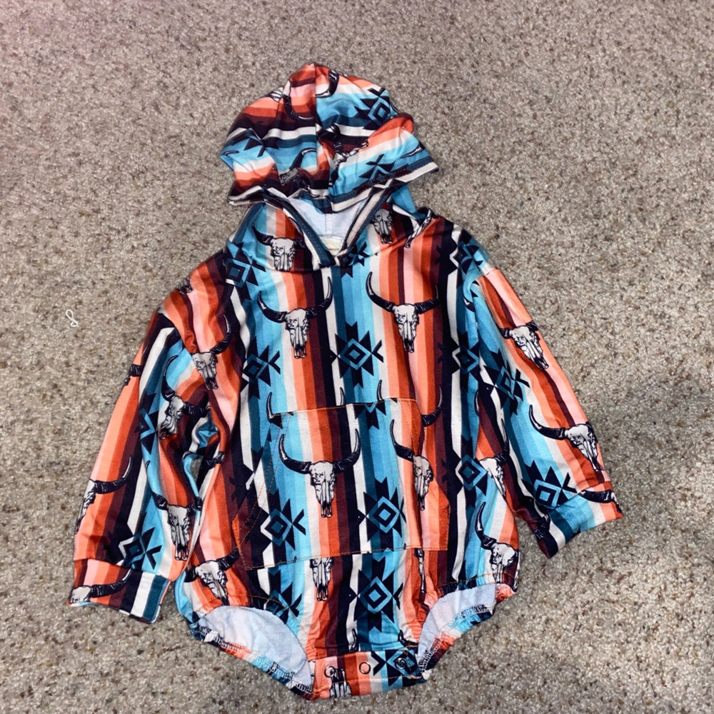 Omkzanbi Western Baby Boy Hooded Sweatshirt Romper Cow Print Retro